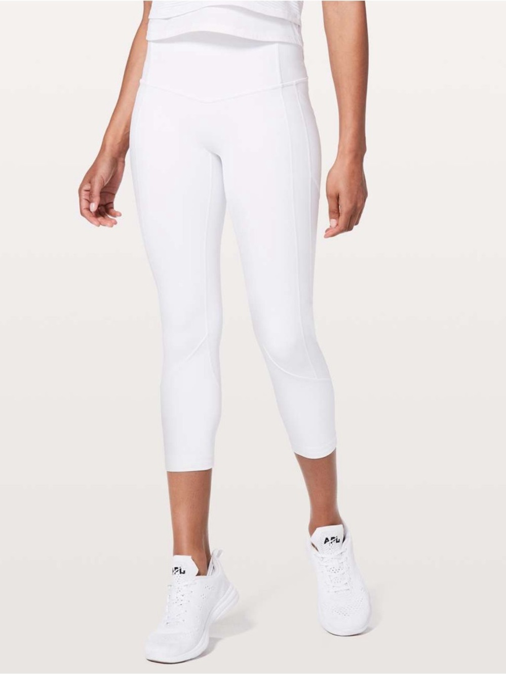 Lululemon White High Rise Cropped Leggings | Side Pocket Activewear | Size 8